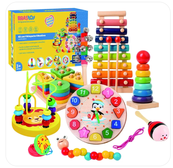 Kit 9 Brinquedos Montessori Pedagógico